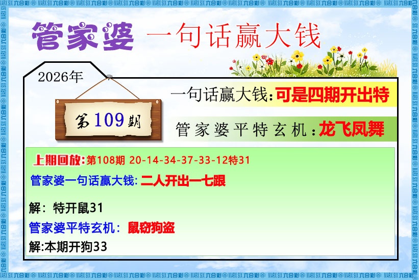 管家婆一句话赢大钱 第109期