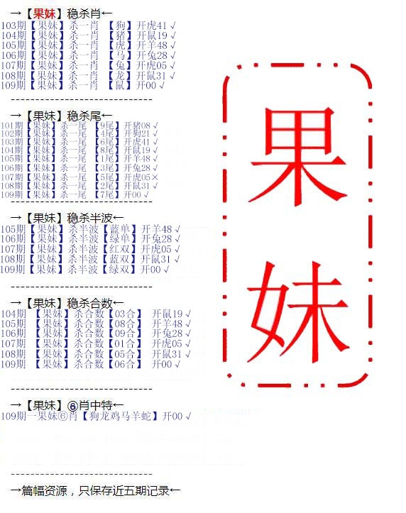 果妹心水 第109期