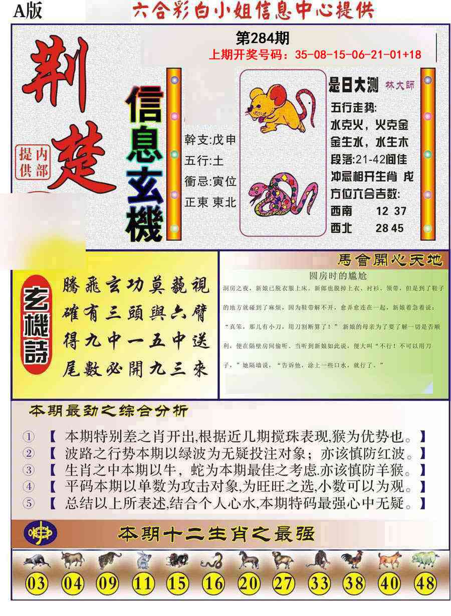 荆楚信息玄机A 第283期