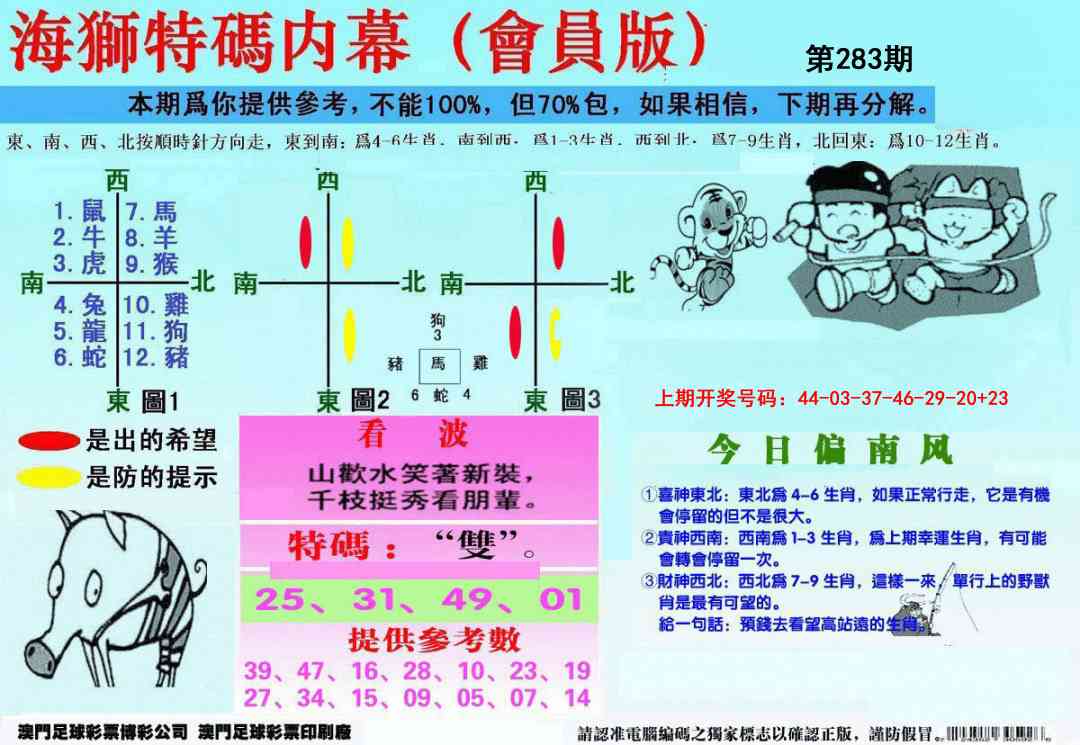 另版海狮特码内幕报 第283期