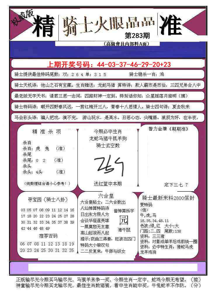 骑士火眼晶晶B 第283期