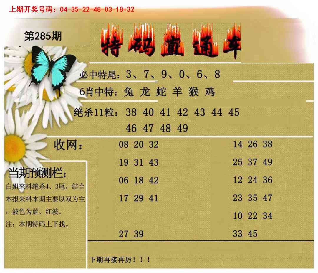 特码直通车 第284期