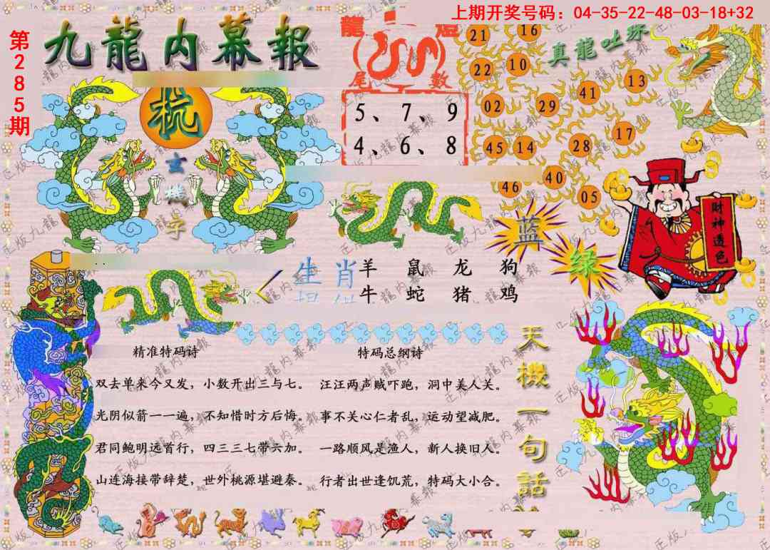 正版九龙内幕报 第284期