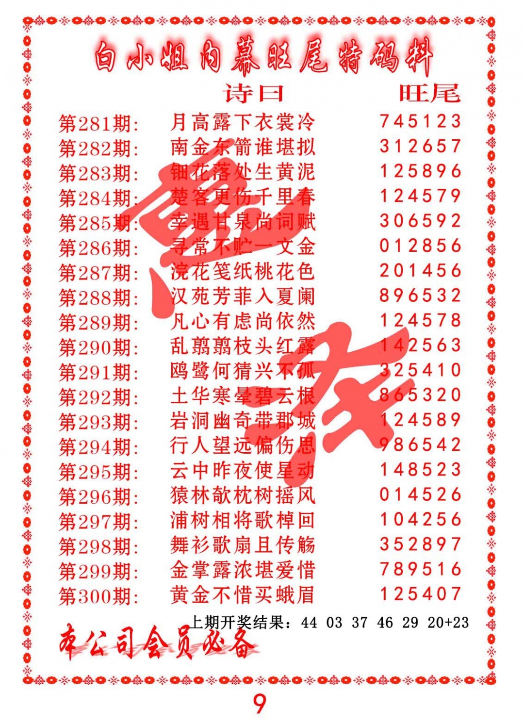 内幕旺尾特码料 第283期