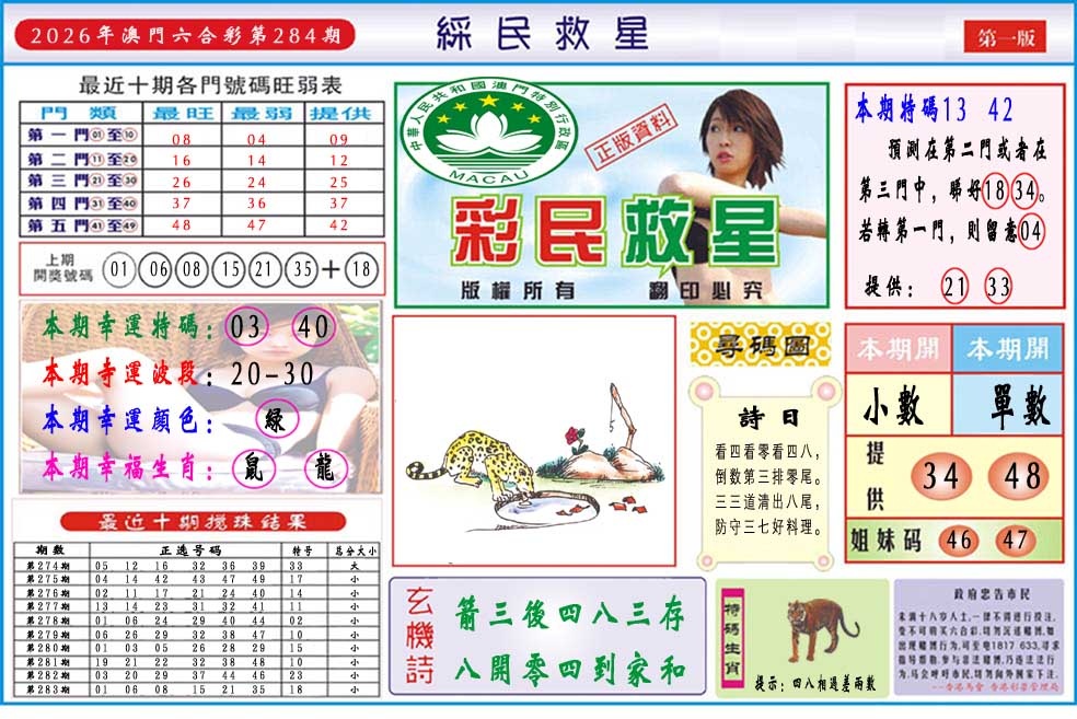 彩民救星A 第283期