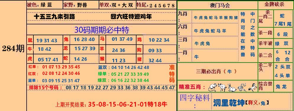30码中特图 第284期