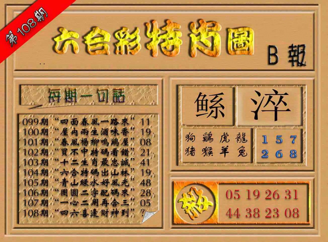 六合彩特肖图（B报） 第108期