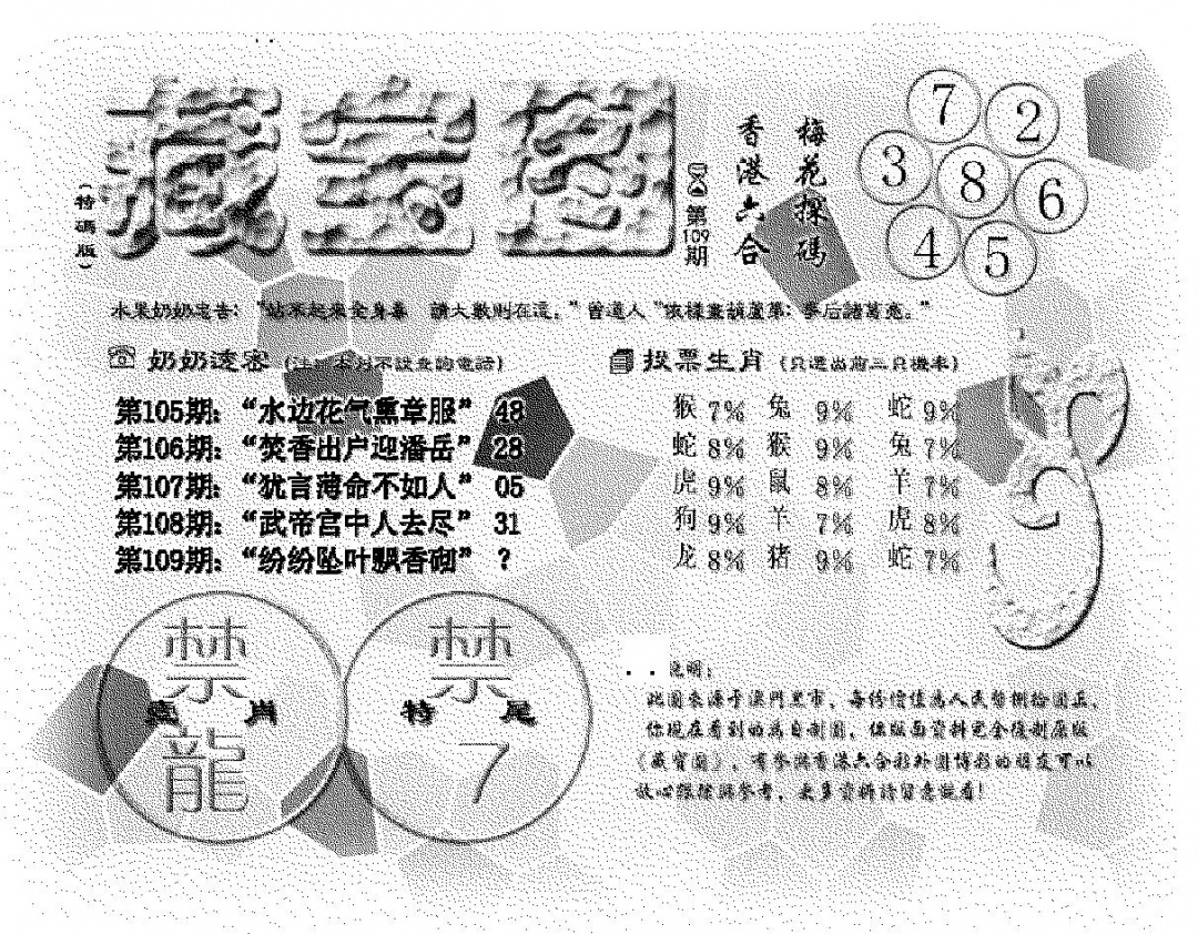 (九龙藏宝图)老版 第109期