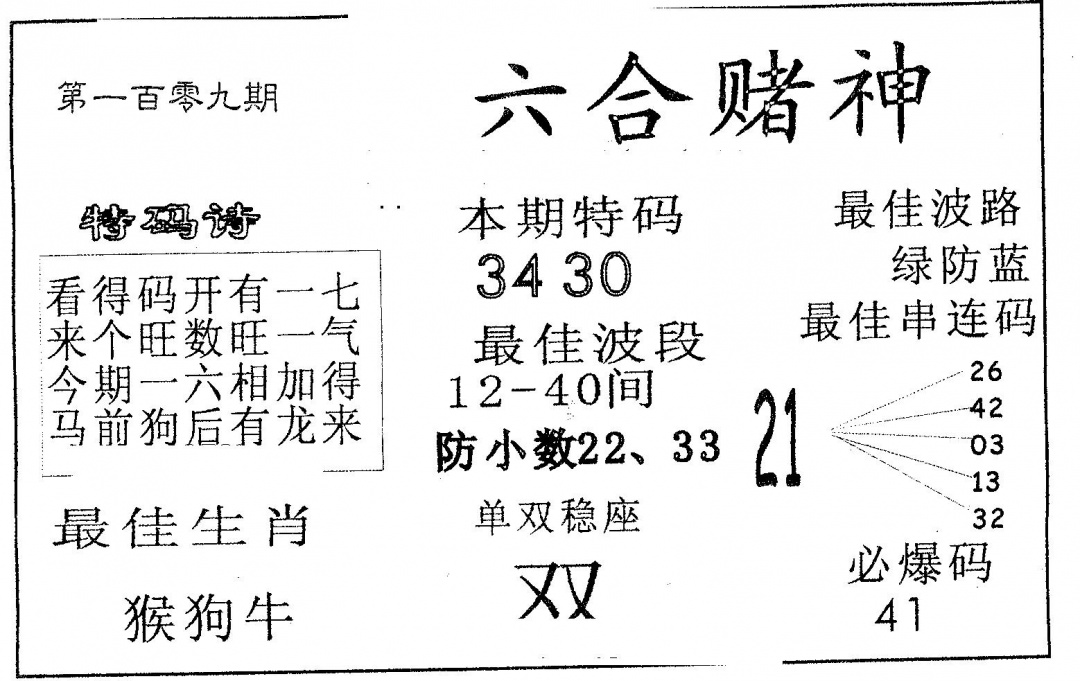 六合赌神 第109期