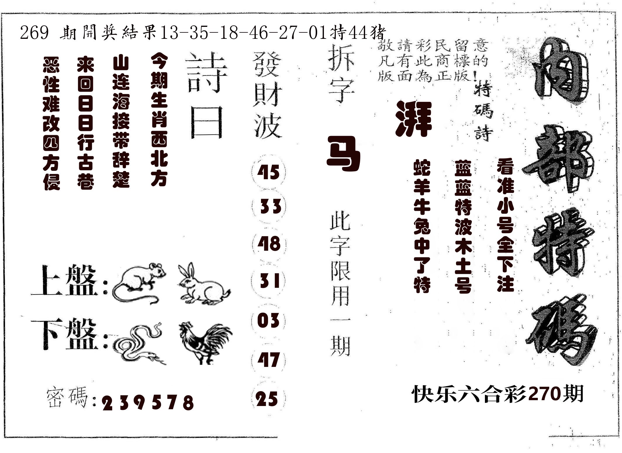 内部特码 第269期